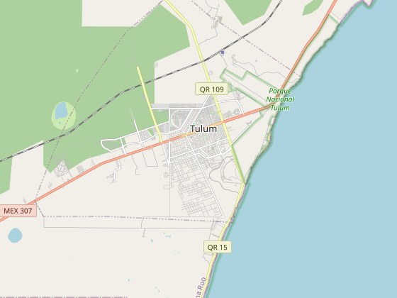 Mapa de Tulum, México, en la costa de la península de Yucatán